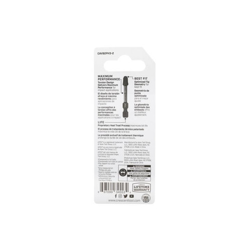 CRESCENT Set of 2 Phillips Vortex Impact Power Bit, PH3 x 2 in