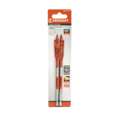 CRESCENT Set of 2 Screw Point Spade Drill Bit, 1/2 in x 6 in