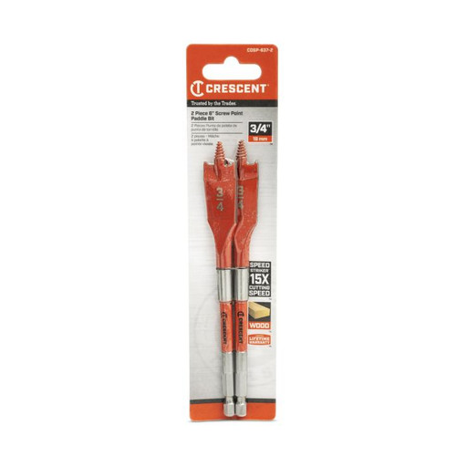 CRESCENT Set of 2 Screw Point Spade Drill Bit, 3/4 in x 6 in