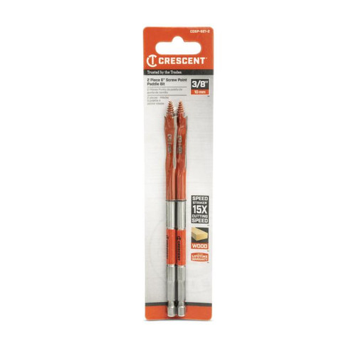 CRESCENT Set of 2 Screw Point Spade Drill Bit, 3/8 in x 6 in