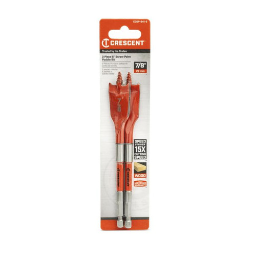 CRESCENT Set of 2 Screw Point Spade Drill Bit, 7/8 in x 6 in