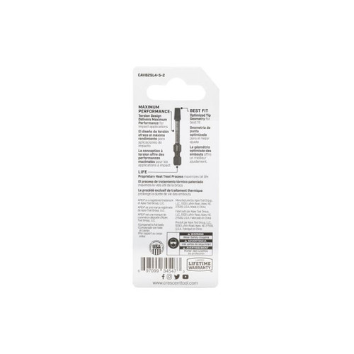 CRESCENT Set of 2 Slotted Vortex Impact Power Bit, 4 - 5 x 2 in