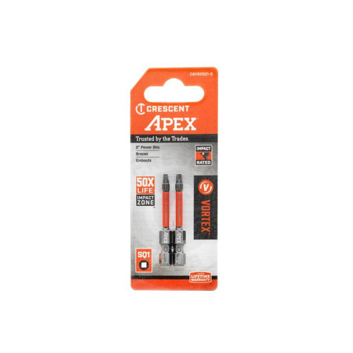CRESCENT Set of 2 Square Vortex Impact Power Bit, PH1 x 2 in