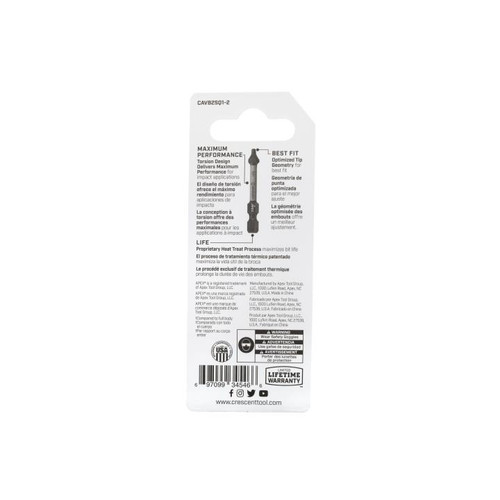 CRESCENT Set of 2 Square Vortex Impact Power Bit, PH1 x 2 in