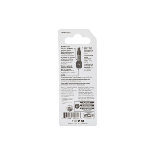 CRESCENT Set of 2 Square Vortex Impact Power Bit, PH2 x 1 in