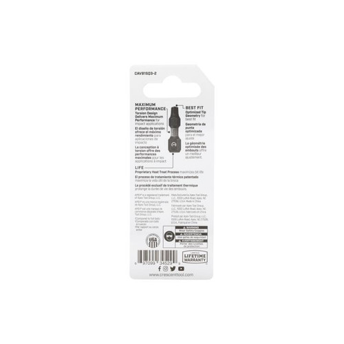 CRESCENT Set of 2 Square Vortex Impact Power Bit, PH3 x 1 in