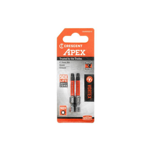 CRESCENT Set of 2 Square Vortex Impact Power Bit, PH3 x 2 in