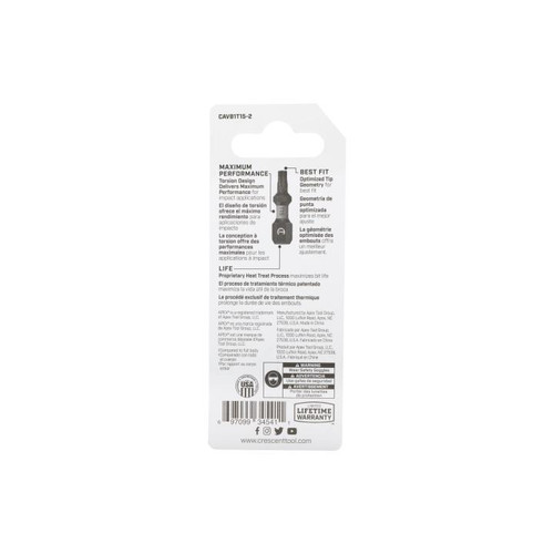 CRESCENT Set of 2 Torx Vortex Impact Power Bit, T15 x 1 in