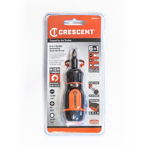 CRESCENT Set of 7 6-in-1 Stubby Ratcheting Multi-Bit Driver