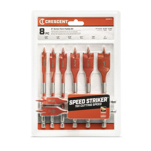 CRESCENT Set of 8 Screw Point Paddle Drill Bit