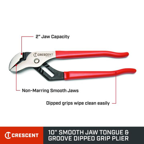 CRESCENT Smooth Jaw Tongue and Groove Plier with Dipped Handle, 10 in