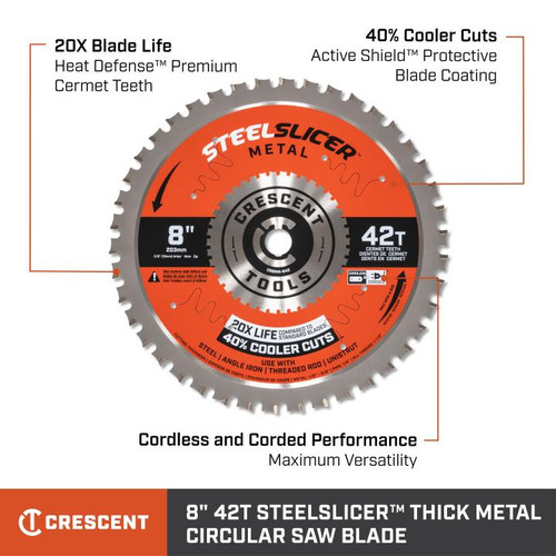 CRESCENT SteelSlicer Thick Metal Circular Saw Blade, 8 in x 42-Tooth