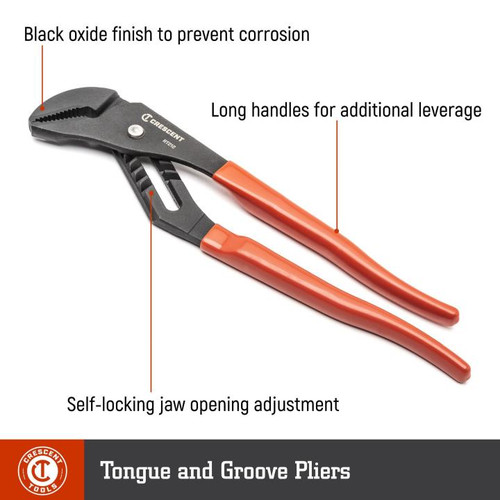 CRESCENT Straight Jaw Tongue and Groove Plier with Dipped Handle, 16 in