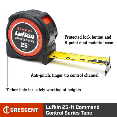 LUFKIN 1-3/16 in x 25 ft Control Series Yellow Clad Tape Measure