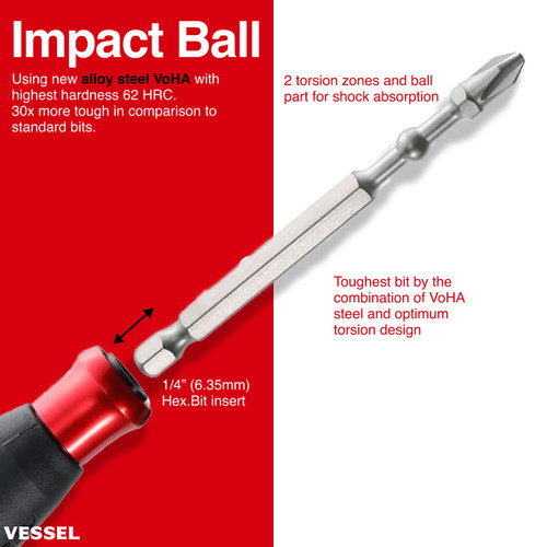 Vessel Tools Rechargeable Ball Grip Screwdriver with 25 Piece Bits