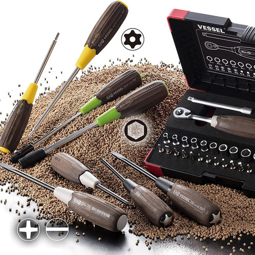 Vessel WOOD-COMPO Non-Slip Torx Tamper-proof Screwdriver 7PC. Set No.3407EVA