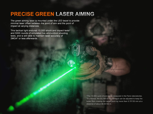 Fenix 1200 Lumen Rechargeable Pistol Light with Green Laser