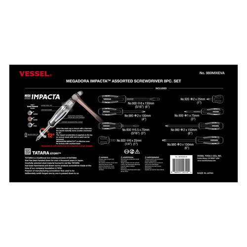 Vessel Tools Set of 8 Megadora Assorted Impacta Screwdriver