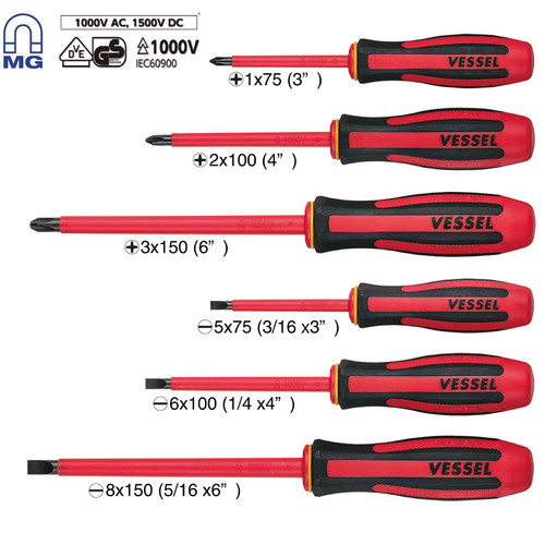Vessel Tools Set of 6 Megadora Insulated Screwdriver