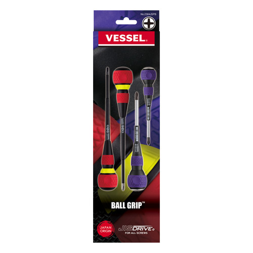 Vessel Tools Set of 4 Ball Grip Jisdrive Screwdriver