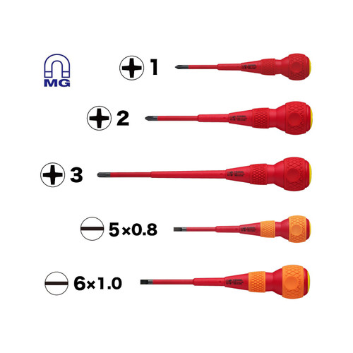 Vessel Tools Set of 5 Ball Grip Insulated Screwdriver