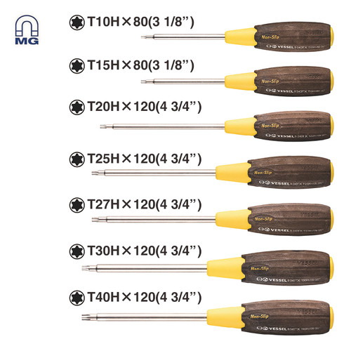 Vessel Tools Set of 7 Wood-Compo Non-Slip Tamper-Proof Torx Screwdriver
