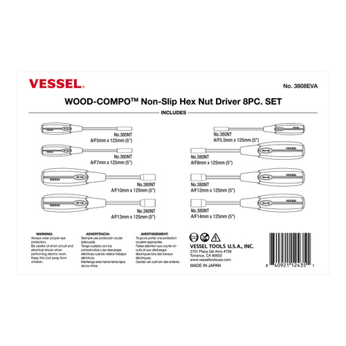 Vessel Tools Set of 8 Wood-Compo Non-Slip Socket Screwdriver