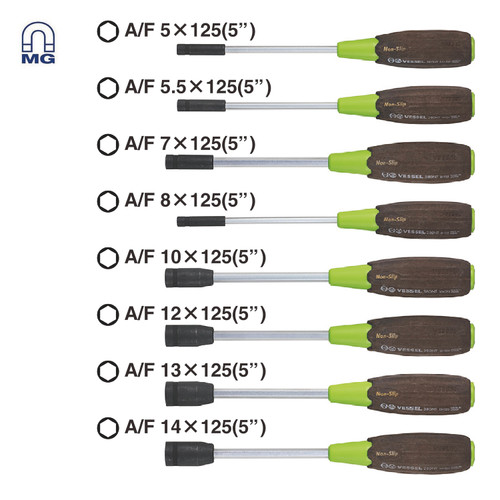 Vessel Tools Set of 8 Wood-Compo Non-Slip Socket Screwdriver