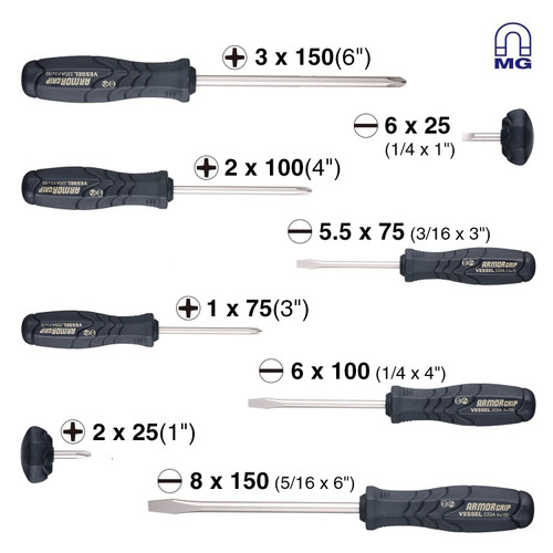 Vessel Tools Set of 8 Armor Grip Screwdriver
