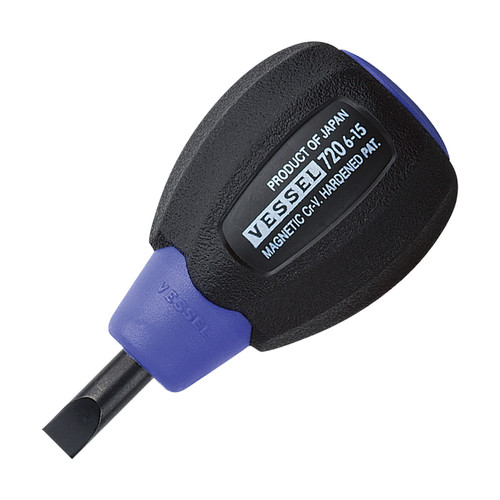 Vessel Tools Cushion Grip Stubby Slotted Screwdriver, 6 x 15mm