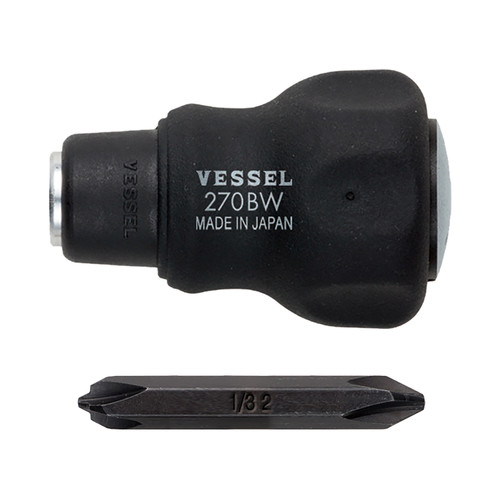 Vessel Tools Cushion Stubby Interchangeable Screwdriver, PH1 - PH3/PH2