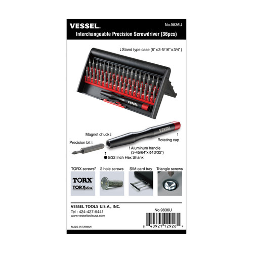 Vessel Tools Interchangeable Precision Screwdriver with 36 Piece Bits
