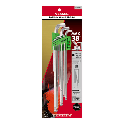 Vessel Tools Set of 9 Ball Point Long Stubby Wrench