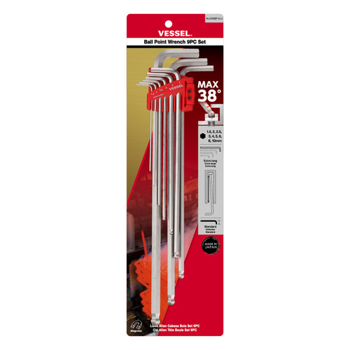 Vessel Tools Set of 9 Ball Point Extra Long Wrench