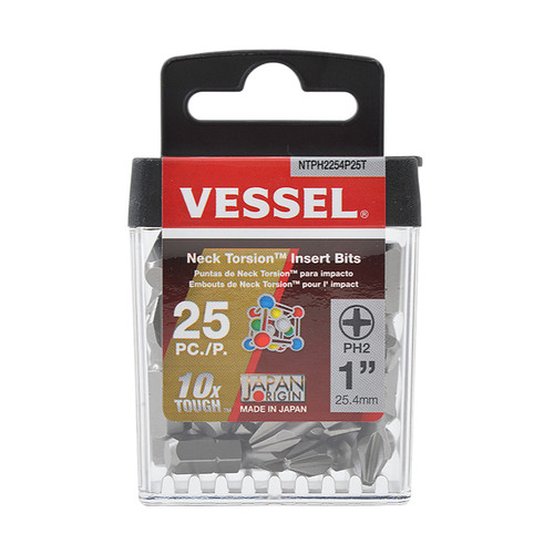 Vessel Tools Set of 25 Neck Torsion Insert Bit No. NT, PH2 x 25.4mm, Tic Tac