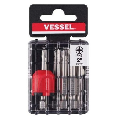 Vessel Tools Set of 10 Neck Torsion Power Bit with Magnetic Enhancer, PH2 x 50mm