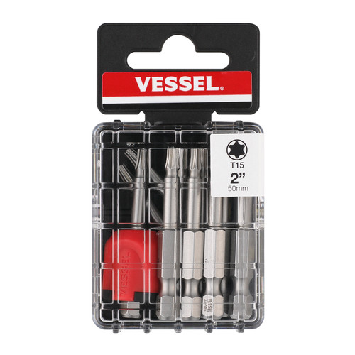 Vessel Tools Set of 10 Neck Torsion Power Bit with Magnetic Enhancer, T15 x 50mm