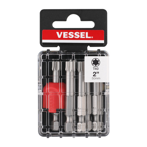 Vessel Tools Set of 10 Neck Torsion Power Bit with Magnetic Enhancer, T40 x 50mm