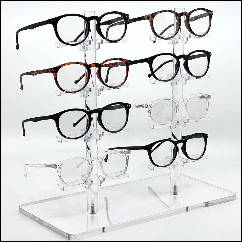 Double Optical Frame Display Risers with 2 x 4 Flat Clips in a Row