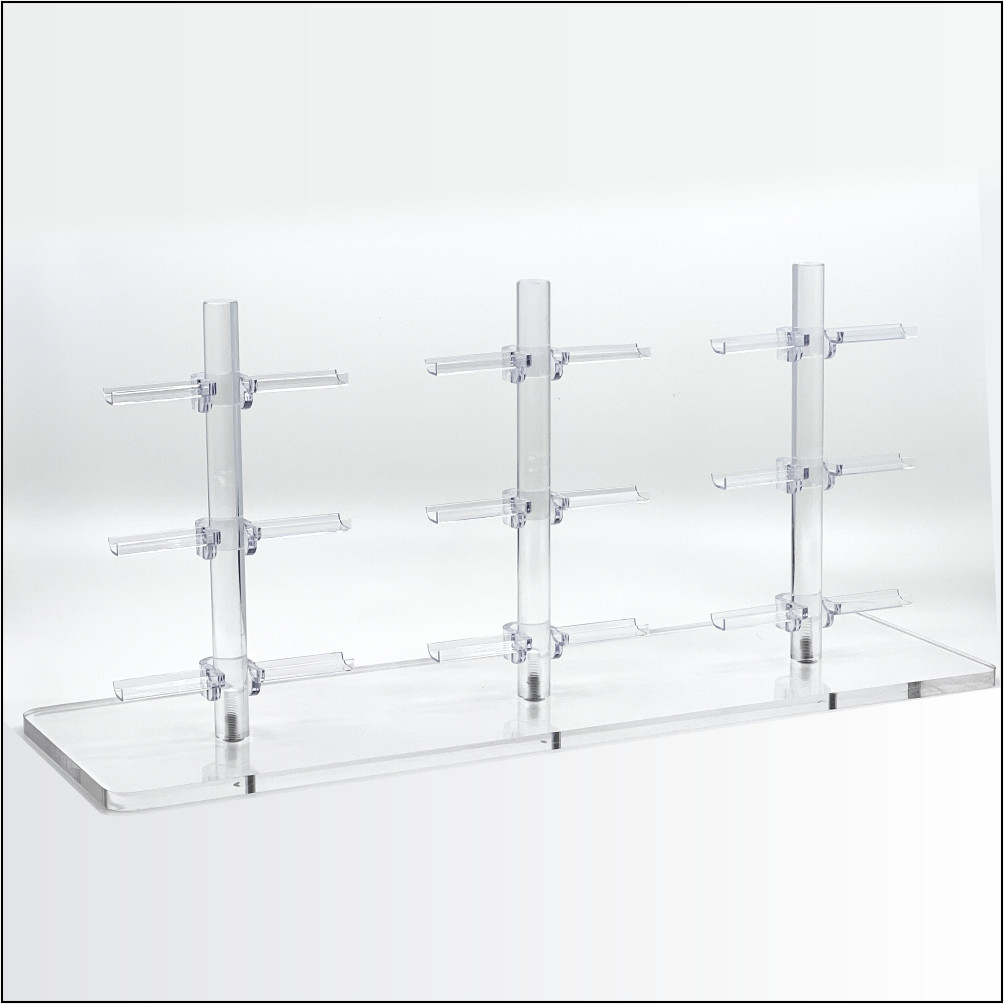 Triple Optical Frame Display Risers with 3 x 3 Flat Clips
