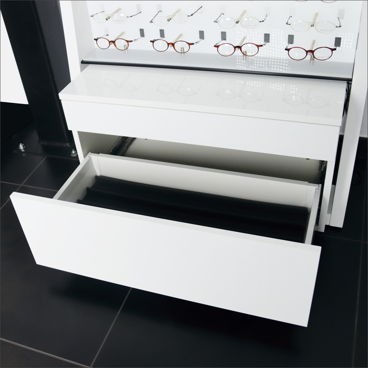 Eileen Wall Mounted Optical Frame Display Shelves - Satin White Finish