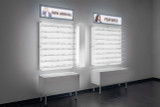 Backlit DW Wall Mount Optical Shelf Display. 36.5" Wide