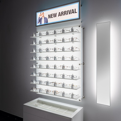 Backlit DW Wall Mount Lockable Optical Shelf Display  36.5" Wide