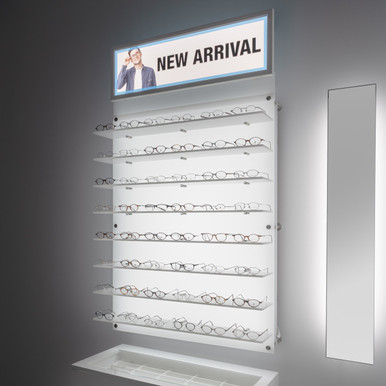 Backlit DW Wall Mount Optical Shelf Display  36.5" Wide