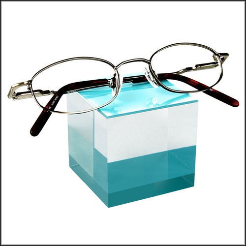 d2.LTB - Large Cubic Acrylic Block in Light Blue Perfect as a Sunglass or Optical Frame Display