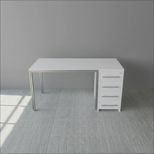 Optical Dispensing Table With Aluminum Structure, White Wooden Cabinet and Four Drawers
