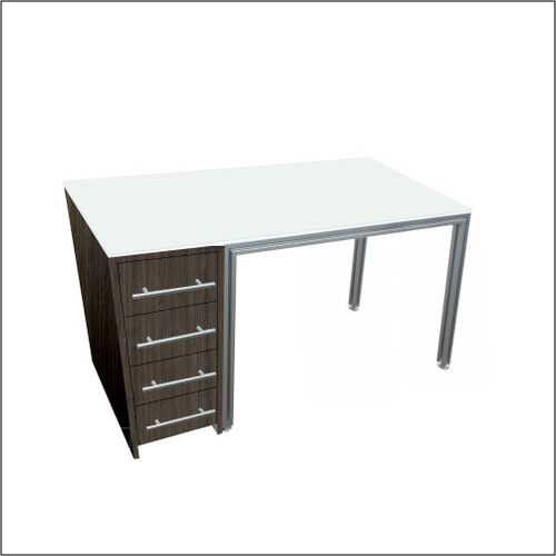 Optical Dispensing Table With Aluminum Structure, Walnut-Laminated Cabinet with Four Drawers