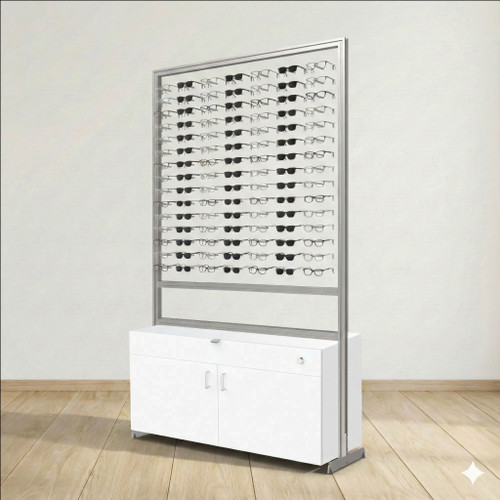 Floor-Top Optical Frame Display - ASIS DW - with White Cabinet - 105 Frame Capacity