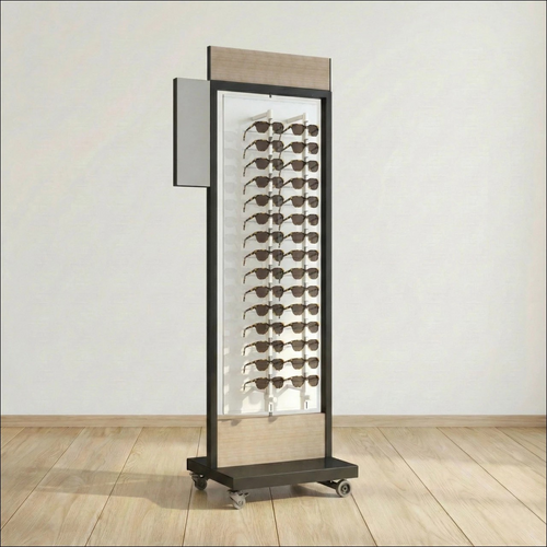 Floor-Top "Basalt" Locking Optical Frame Display,  For 64 Frames - Black