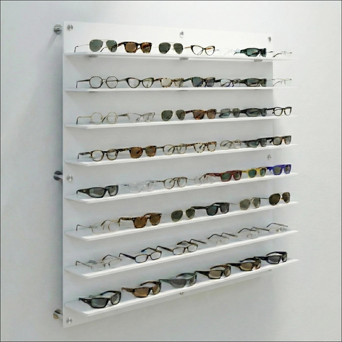 DW Wall Mount Optical Shelf Display with 8 Open Shelves - 47.5" Wide